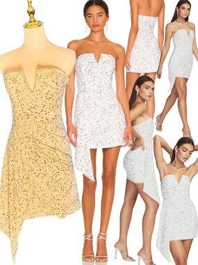 🆕 RETROFETE 🧿 NWOT Omer Sequin Dress, White & Silver, Sz S (US 4 / UK 8)